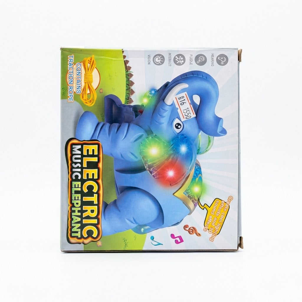 Electric Musical Elephant Toy with Lights, Sound Effects &amp; Pull Rope