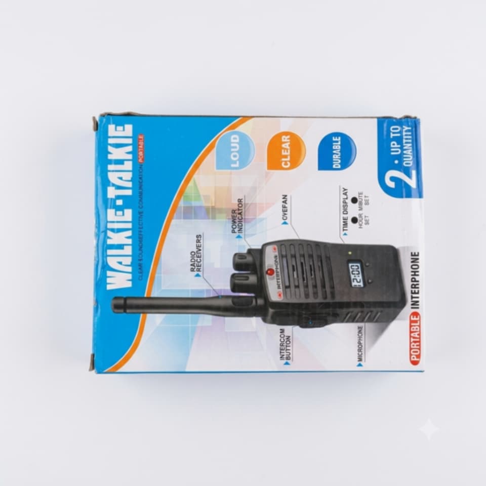 Portable Walkie Talkie 2-Pack Set with Digital Time Display | Clear Sound Interphone