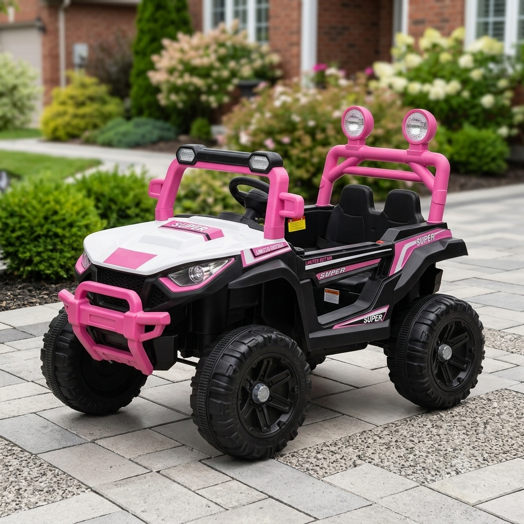 Kids’ Sporty Off-Road Electric Ride-On – Pink &amp; Black All-Terrain Vehicle