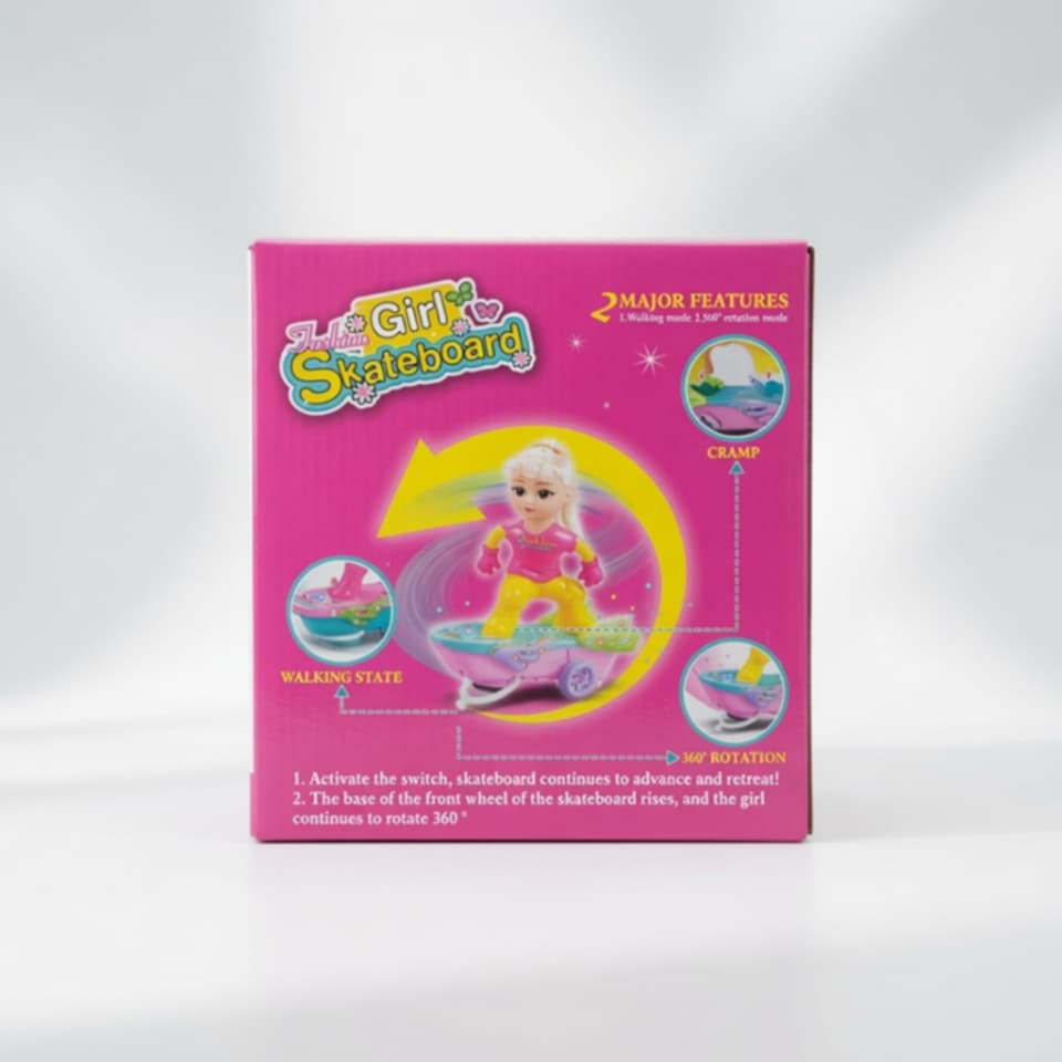 Electric Fashion Girl Skateboard Toy | 360° Rotating Stunt Doll Toy