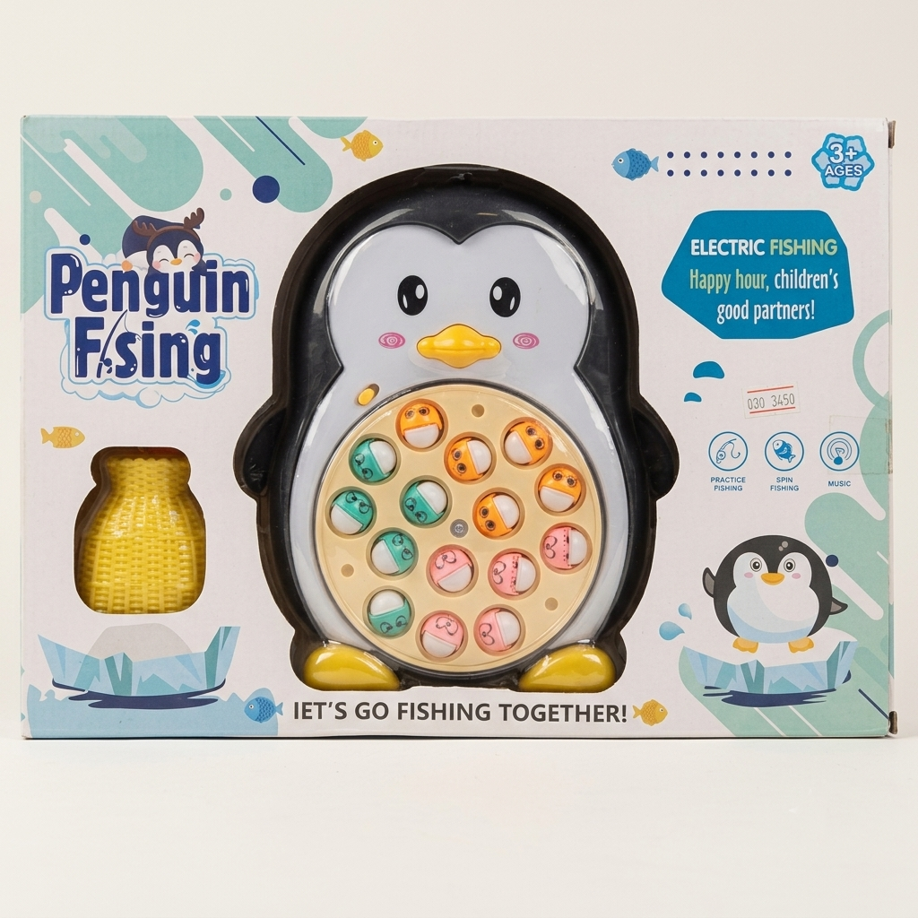 Interactive Penguin Fishing Game – Electric Spinning Musical Fishing Toy with Magnetic Fish &amp; Basket (3+ Ages)