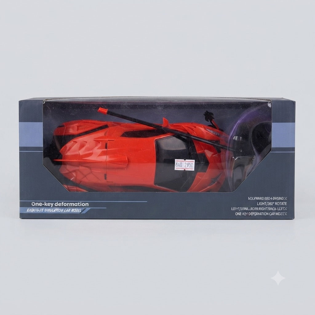 1:18 Scale One-Key Deformation RC Transforming Sports Car Toy with Lights & 360 Spin