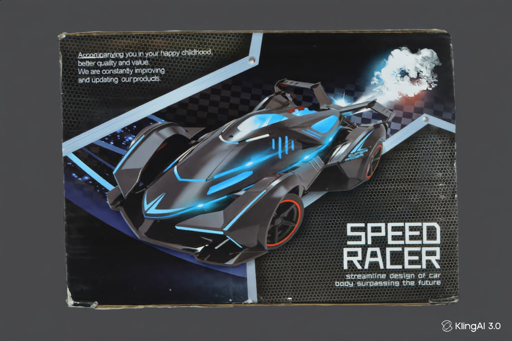 Speed Racer Futuristic RC Hypercar – Stealth Matte Black Toy Car with Blue LED Underglow &amp; Orange Rims