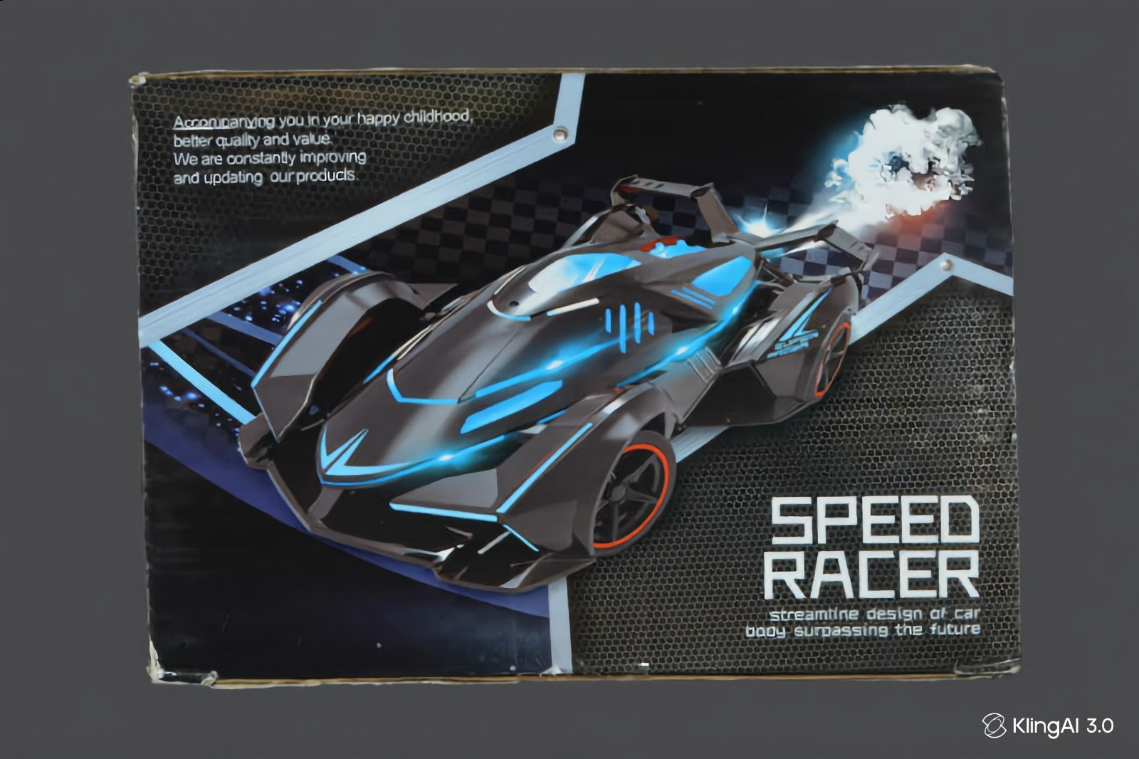 Speed Racer Futuristic RC Hypercar – Stealth Matte Black Toy Car with Blue LED Underglow &amp; Orange Rims