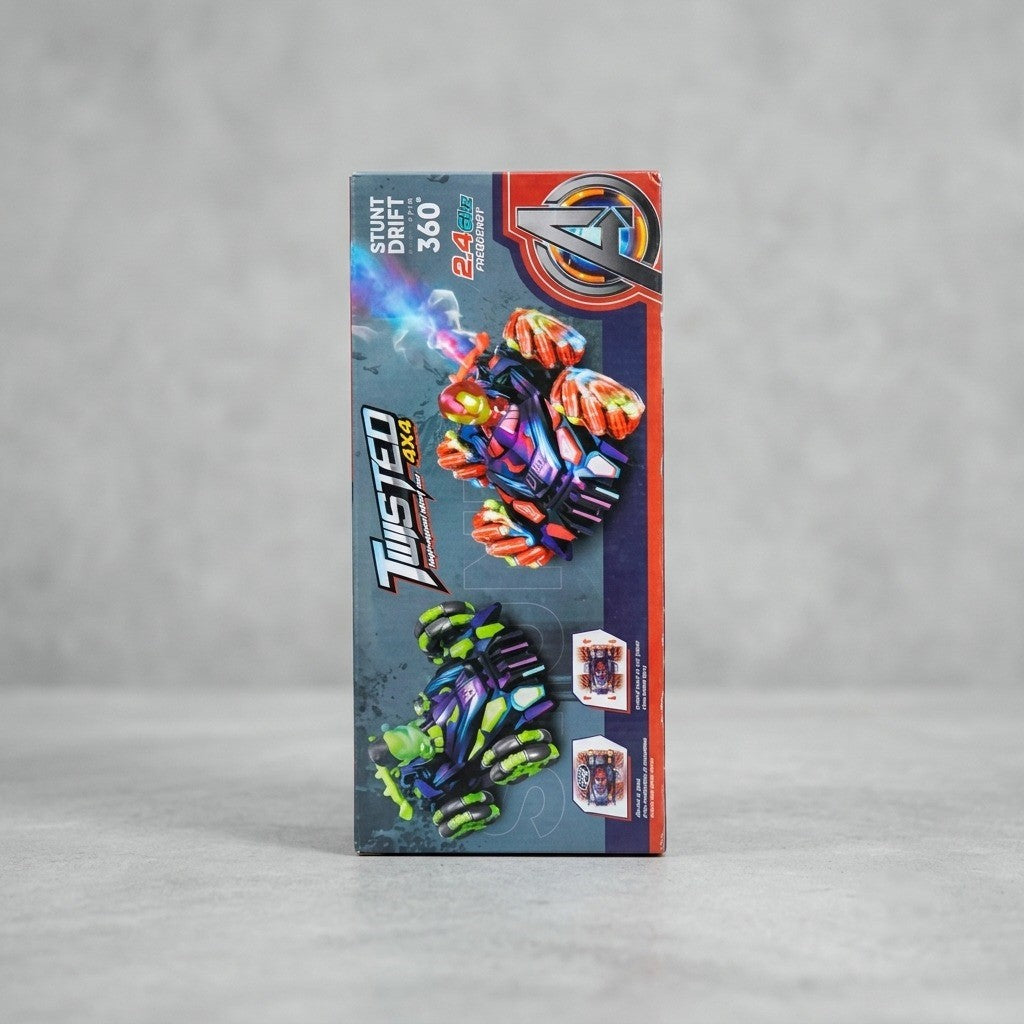 4D Avengers-Themed Twisted 4X4 RC Stunt Drift Car – 360° Rotating Remote Control Crawler (2.4GHz)