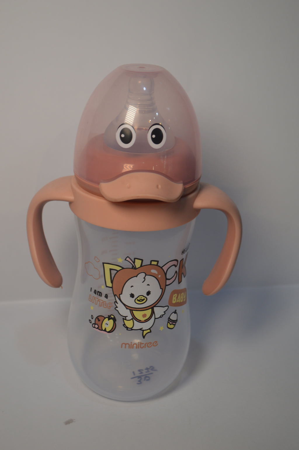 Minitree "Little Duck" Baby Feeding Bottle with Twin Handles – Peach Pink (240ml)