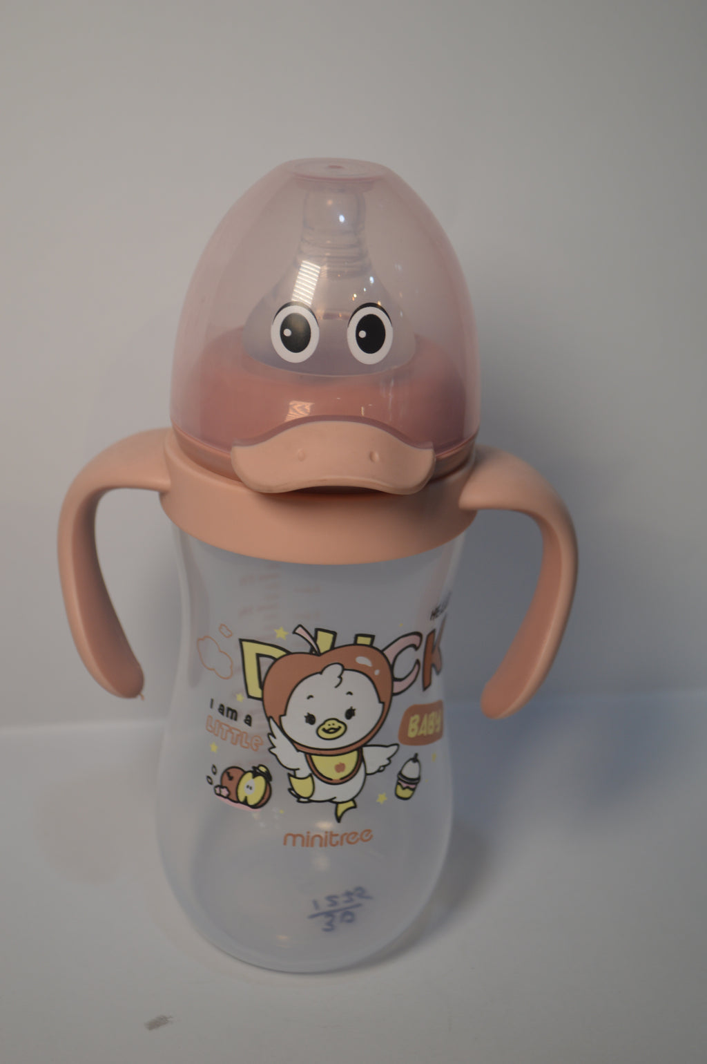 Minitree "Little Duck" Baby Feeding Bottle with Twin Handles – Peach Pink (240ml)