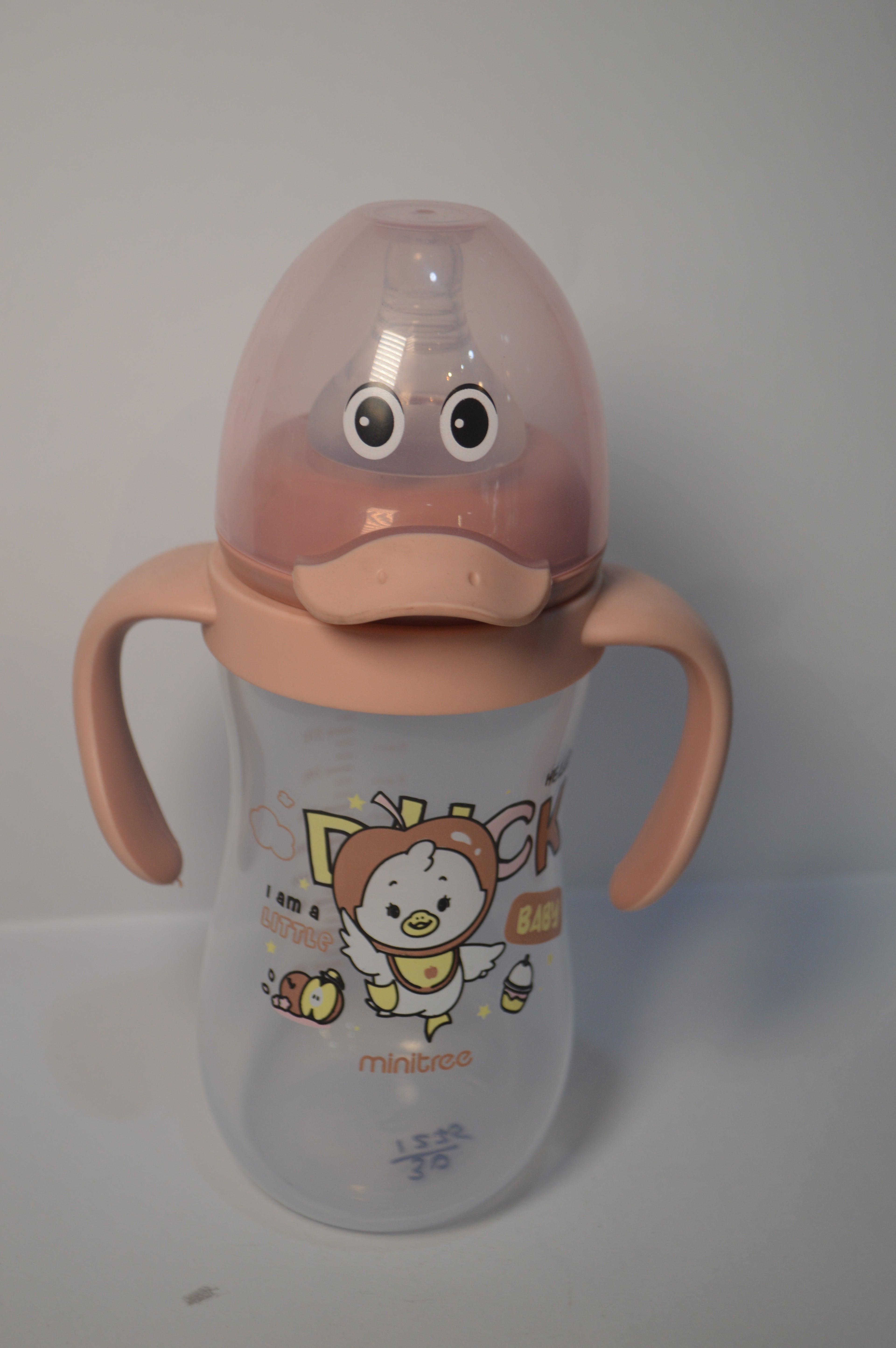 Minitree "Little Duck" Baby Feeding Bottle with Twin Handles – Peach Pink (240ml)