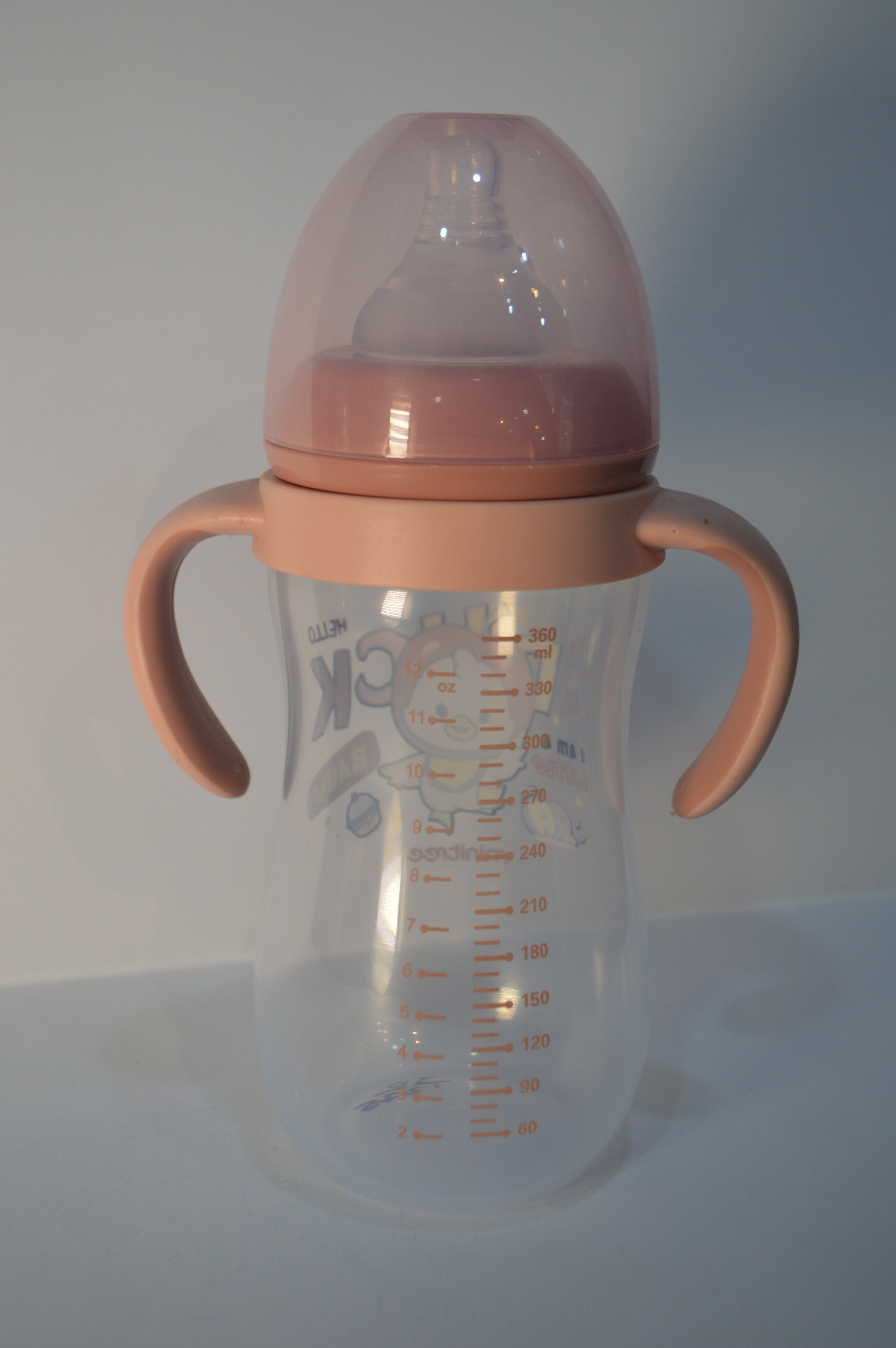 Minitree "Little Duck" Baby Feeding Bottle with Twin Handles – Peach Pink (240ml)