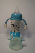 Mickey Mouse Inspired Baby Straw Bottle with Easy-Grip Glove Handles &amp; Teething Cap (Blue, 300ml)
