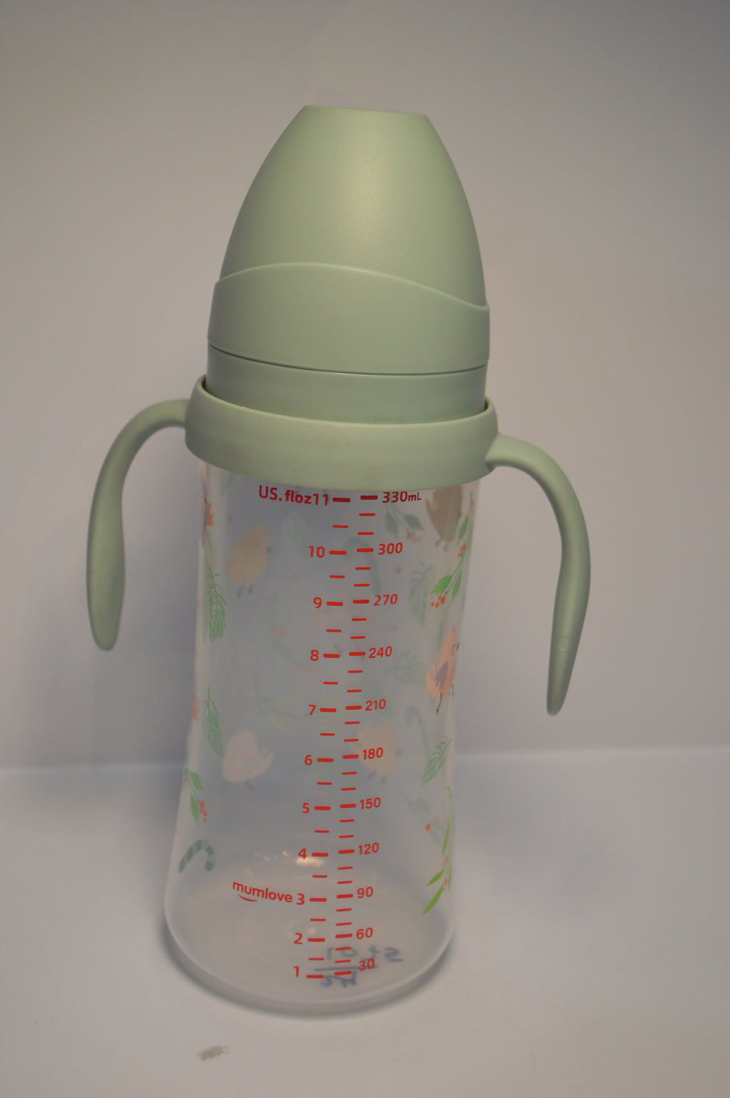Little Birds Large Capacity Baby Transition Bottle with Easy-Grip Handles (Sage Green, 330ml)