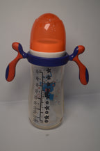 Ergonomic Cartoon Deer Baby Bottle – Blue &amp; Orange Large Infant Cup with Handles (330ml)