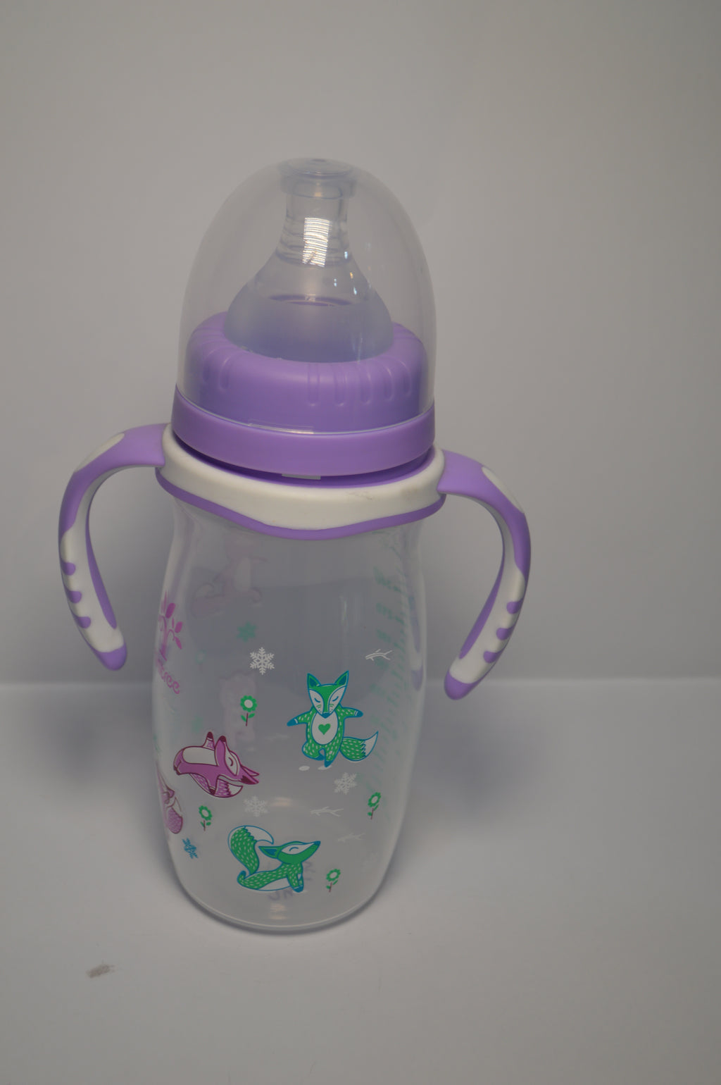 Little Fox Anti-Colic Baby Feeding Bottle with Soft-Touch Trainer Handles (Purple, 300ml)