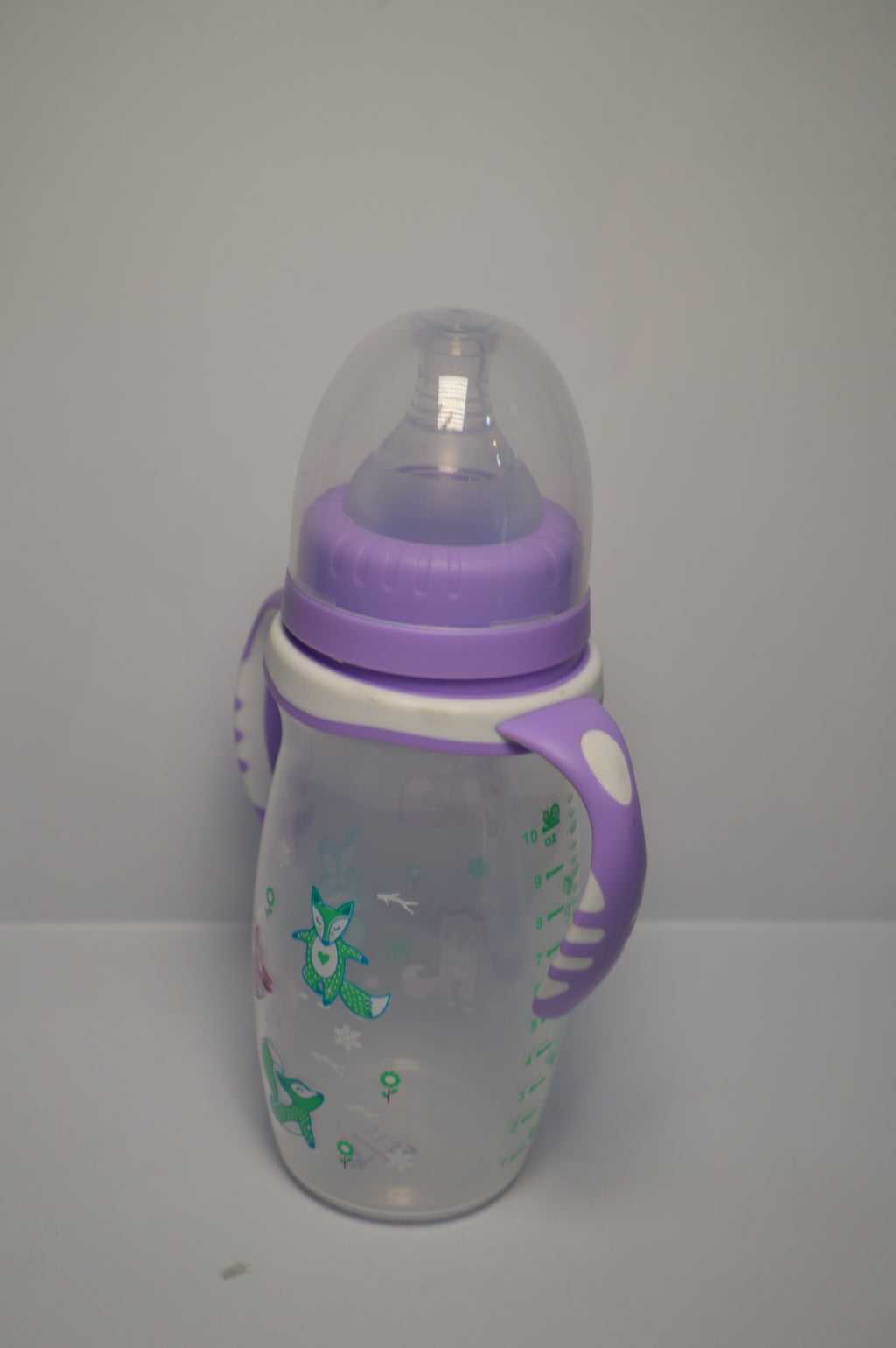 Little Fox Anti-Colic Baby Feeding Bottle with Soft-Touch Trainer Handles (Purple, 300ml)