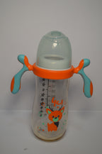 Ergonomic Cartoon Deer Baby Bottle – Blue &amp; Orange Large Infant Cup with Handles (330ml)