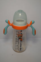 Ergonomic Cartoon Deer Baby Bottle – Blue &amp; Orange Large Infant Cup with Handles (330ml)
