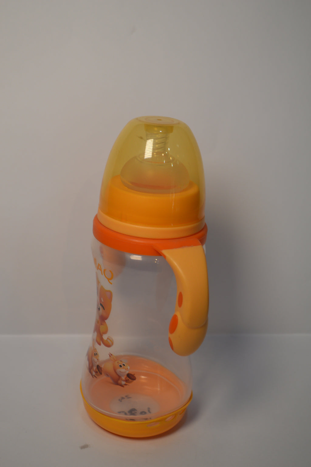 MAQ Playful Kitten Baby Feeding Bottle with Paw-Grip Trainer Handles (Yellow/Orange, 300ml)