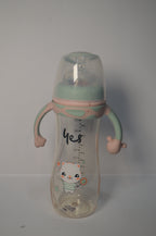 Cute Kitty Anti-Colic Baby Feeding Bottle with Comfort Trainer Handles (Mint Green &amp; Pink, 300ml)