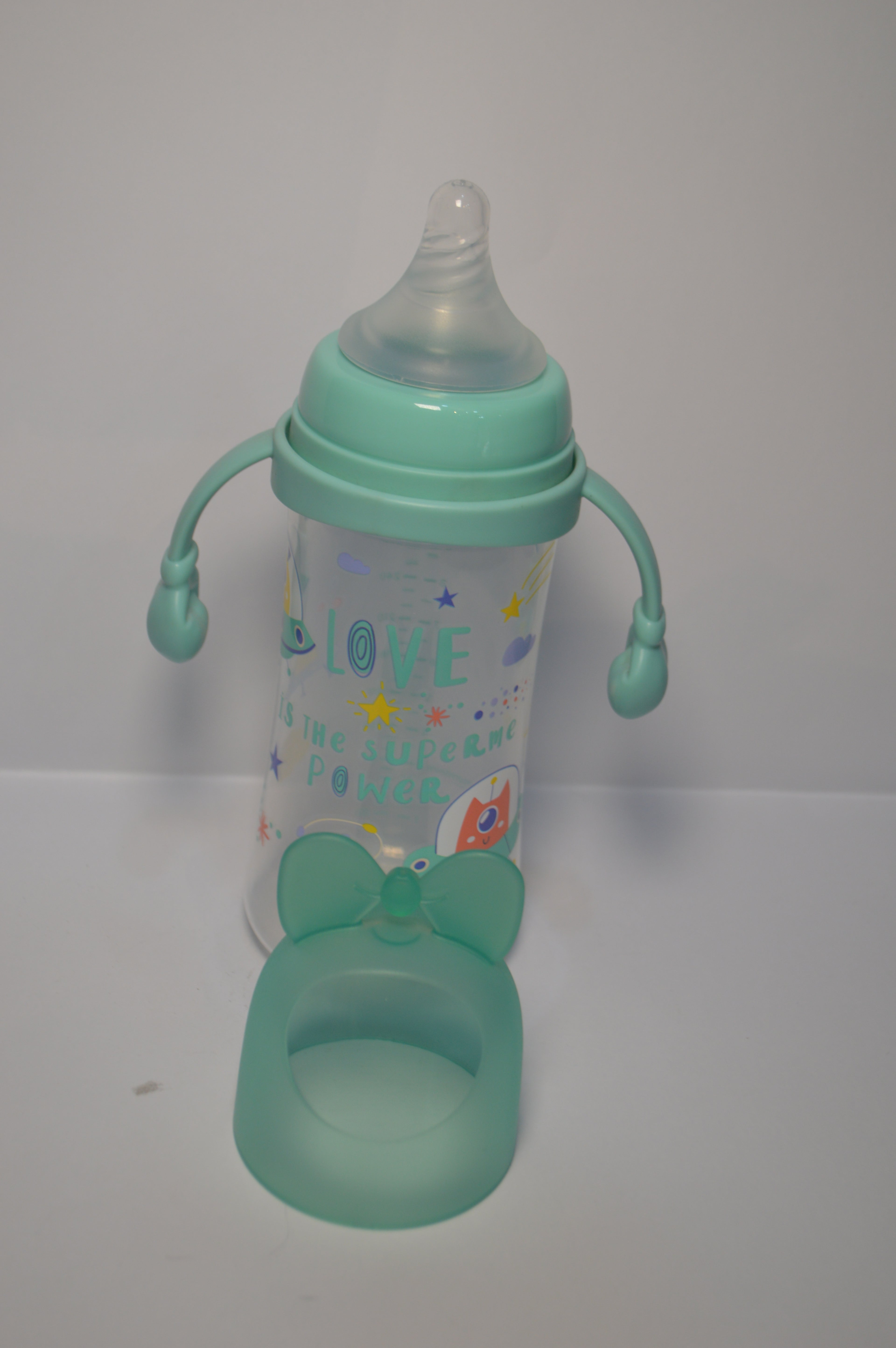 Mumlove "Love is Super Power" Large Capacity Baby Transition Bottle with Easy-Grip Handles (Mint Green, 330ml)