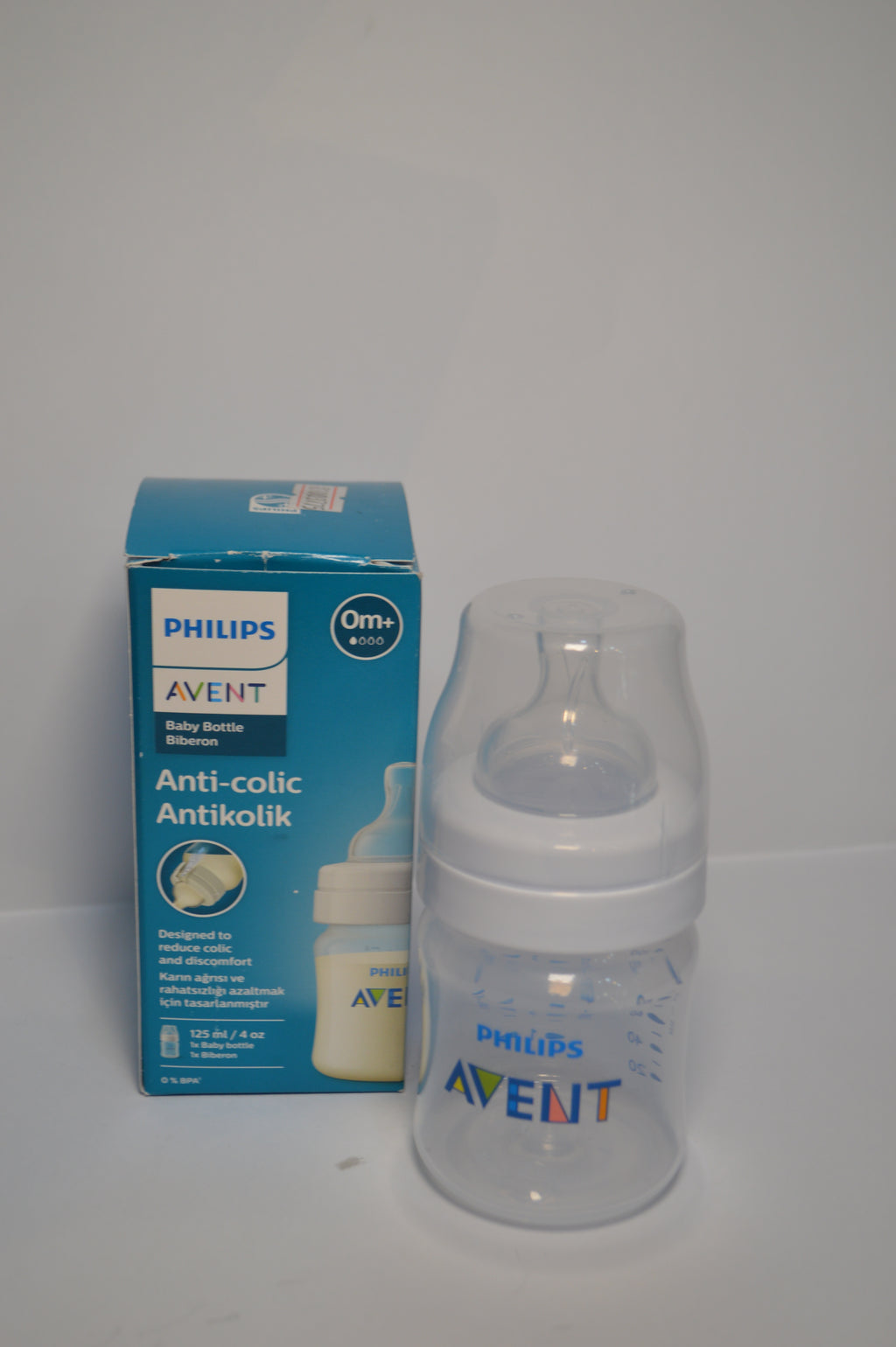 Philips Avent Anti-Colic Baby Bottle – Newborn Starter Feeder (Clear, 125ml / 4oz)