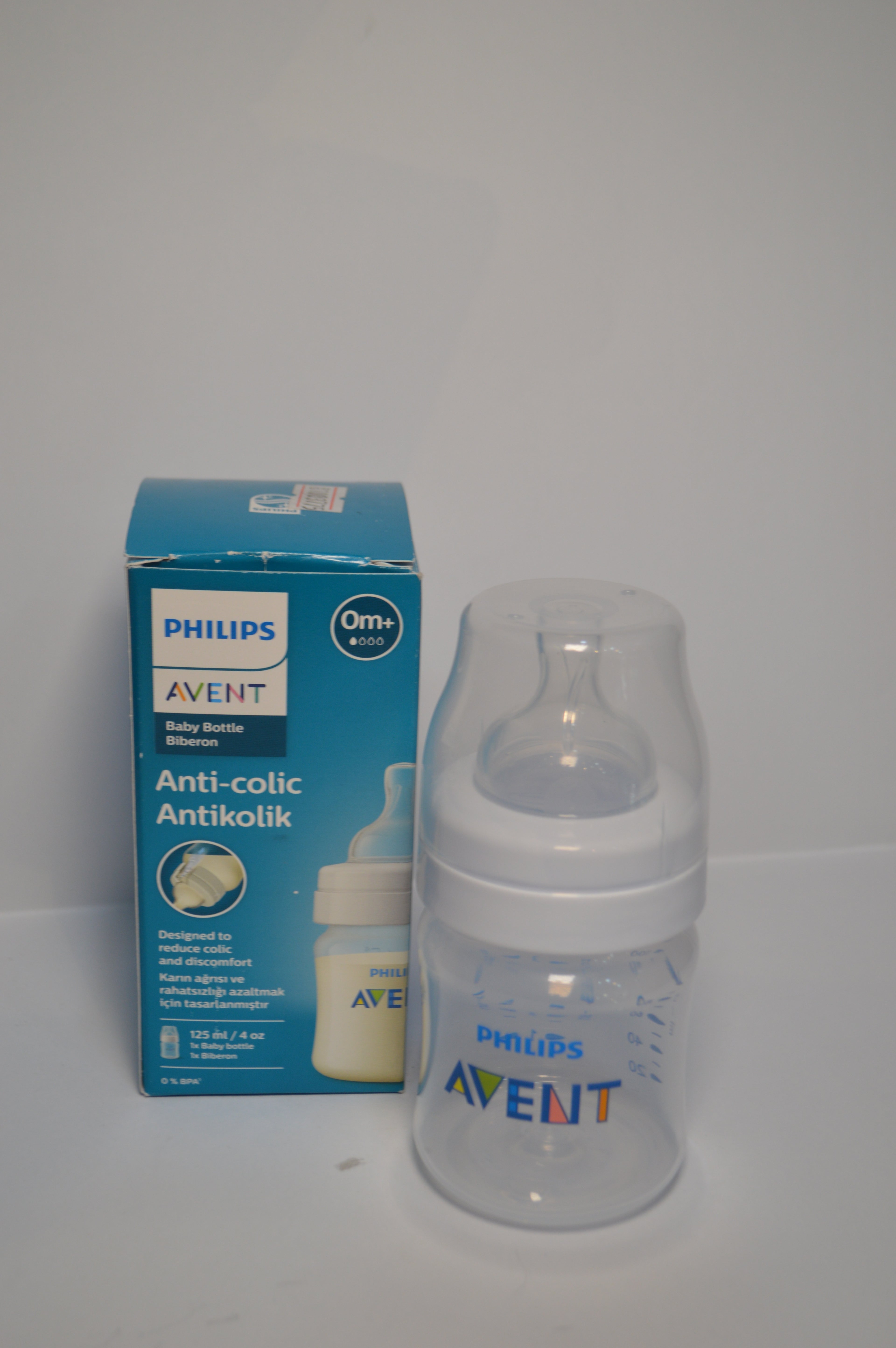 Philips Avent Anti-Colic Baby Bottle – Newborn Starter Feeder (Clear, 125ml / 4oz)