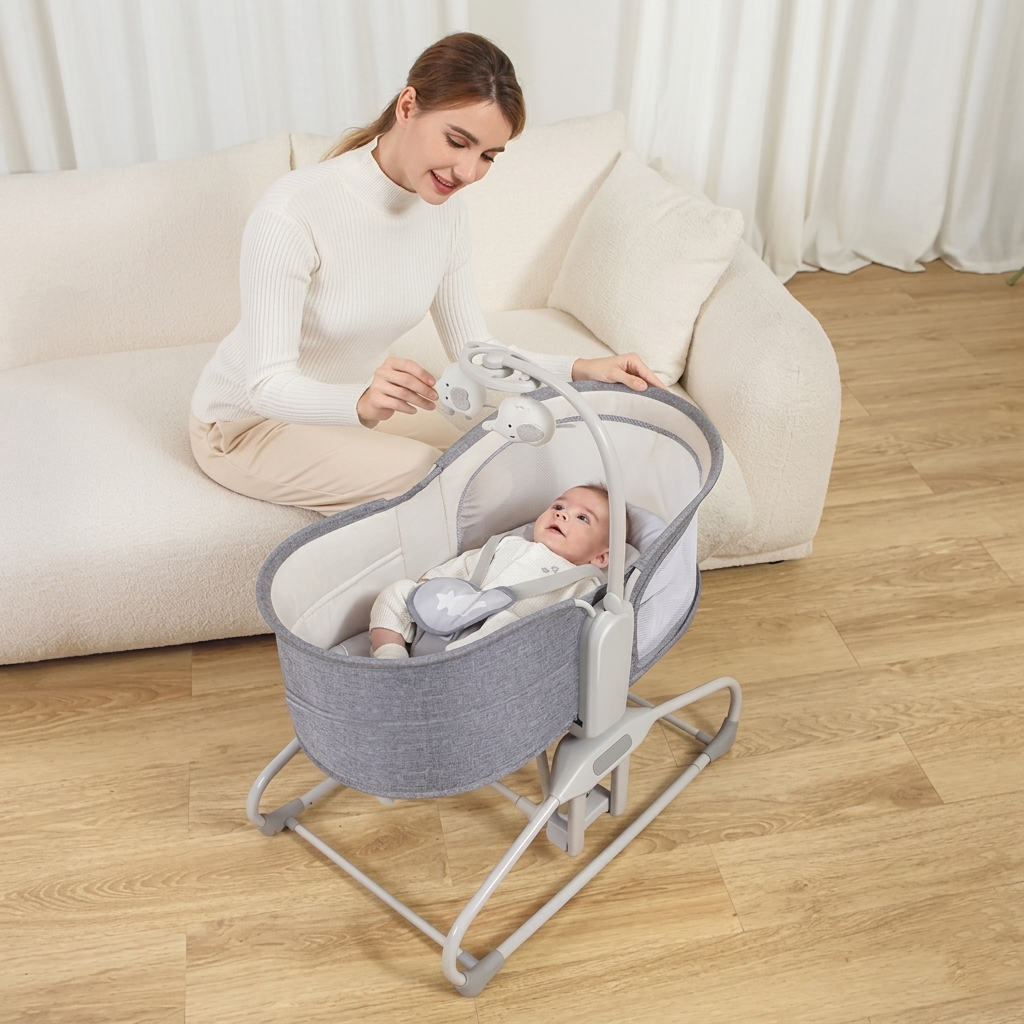Mastela 4-in-1 Deluxe Multi-Functional Bassinet &amp; Infant Swing – Convertible Baby Cradle, Bouncer, and Bedside Sleeper