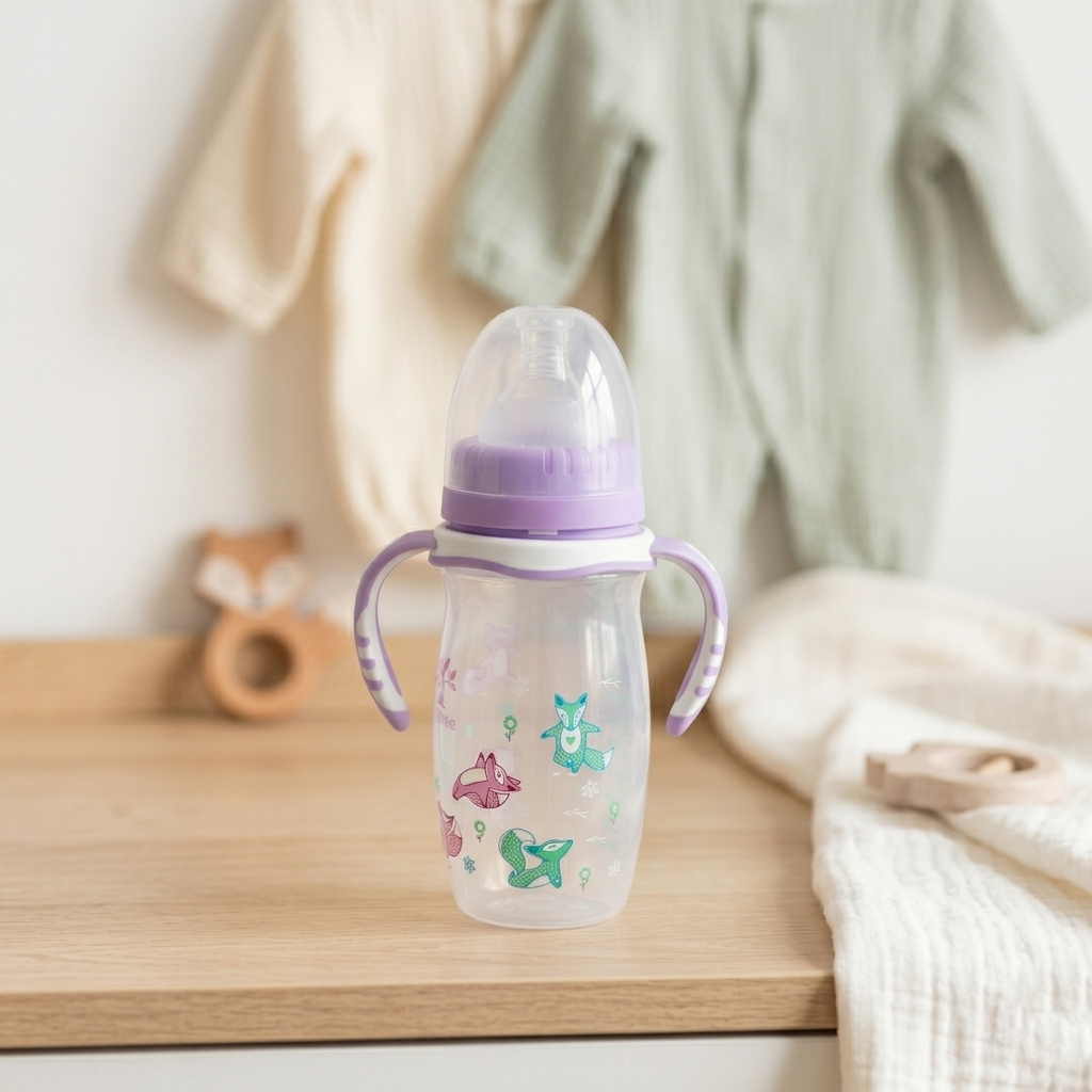 Little Fox Anti-Colic Baby Feeding Bottle with Soft-Touch Trainer Handles (Purple, 300ml)