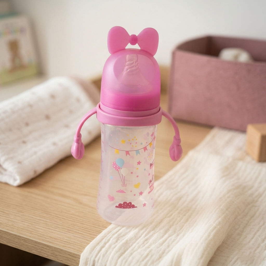 Minnie Bow Large Capacity Baby Transition Bottle with Easy-Grip Handles (Pink, 330ml)