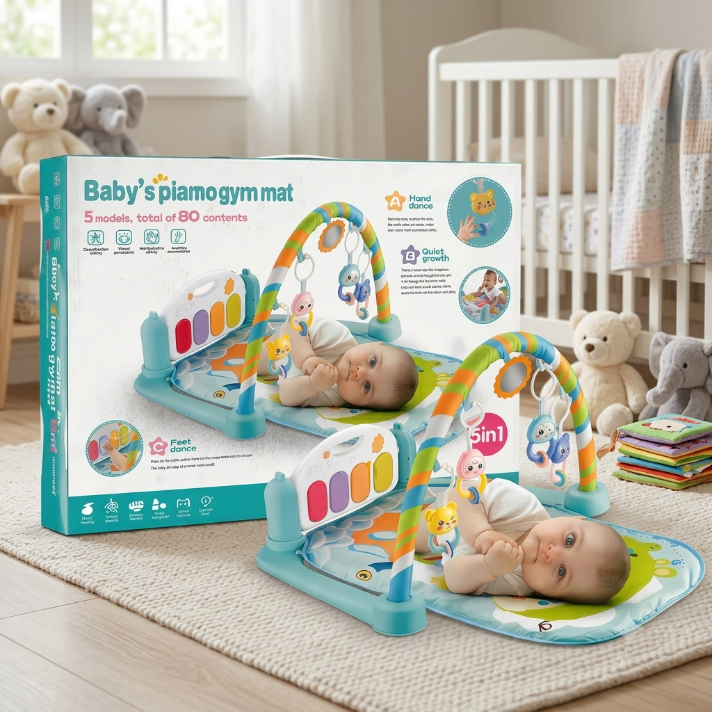 Premium Kick &amp; Play Piano Gym – Multi-Sensory Baby Activity Mat with Detachable Toy Arch and Musical Foot Piano