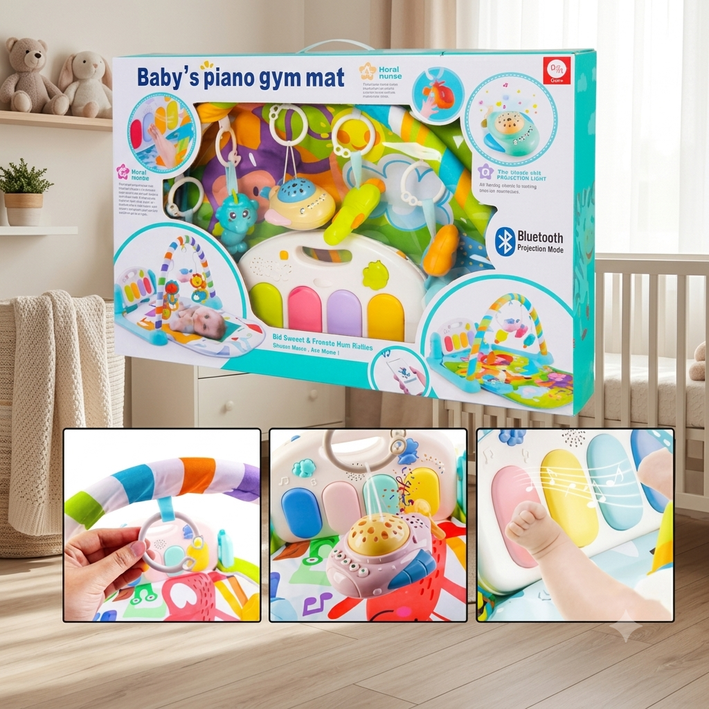 Premium Kick &amp; Play Piano Gym – Multi-Sensory Baby Activity Mat with Projector Light and Hanging Rattles