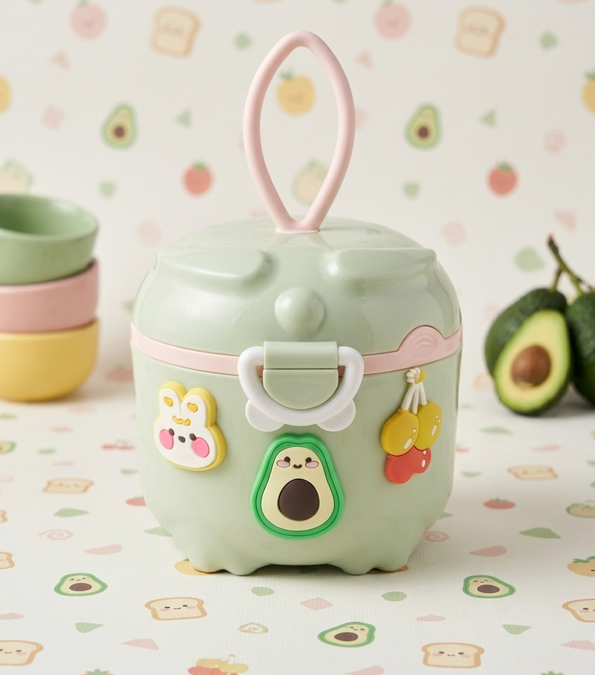 Avocado-Friend Portable Kids Snack Box – Airtight Milk Powder Dispenser with Silicone Loop Handle