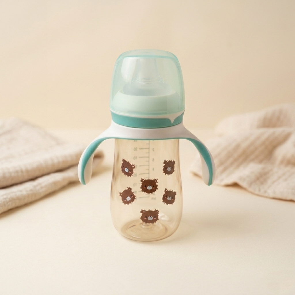 Little Bear Easy-Grip Transition Baby Bottle with Dual Trainer Handles (Mint Green, 300ml)