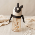 Little Bunny Easy-Grip Baby Sippy Cup with Straw &amp; Weighted Ball – Dark Brown/Cream (300ml)