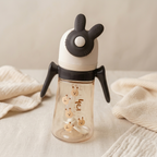 Little Bunny Easy-Grip Baby Sippy Cup with Straw &amp; Weighted Ball – Dark Brown/Cream (300ml)