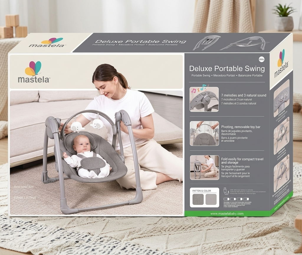 Mastela Deluxe Portable Baby Swing – Automatic Infant Rocker with Melodies and Compact Fold Frame