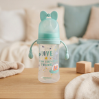 Mumlove "Love is Super Power" Large Capacity Baby Transition Bottle with Easy-Grip Handles (Mint Green, 330ml)