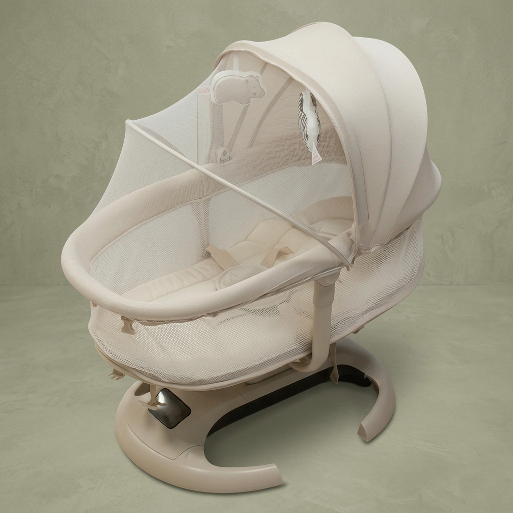Deluxe Automatic Soothing Baby Cradle – Smart Motorized Infant Glide Bassinet with Adjustable Sun Canopy