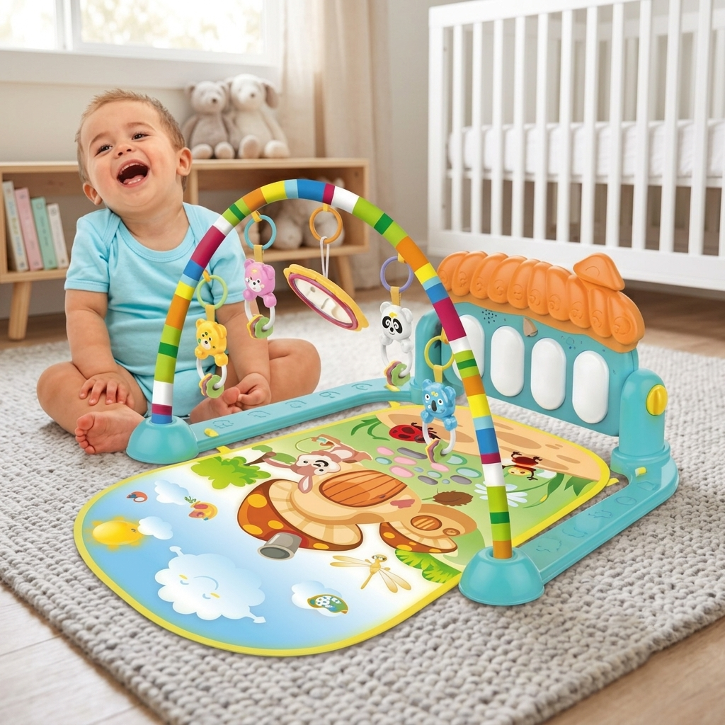 Premium Kick &amp; Play Piano Gym – Multi-Sensory Baby Activity Mat with Detachable Toy Arch and Musical Foot Piano