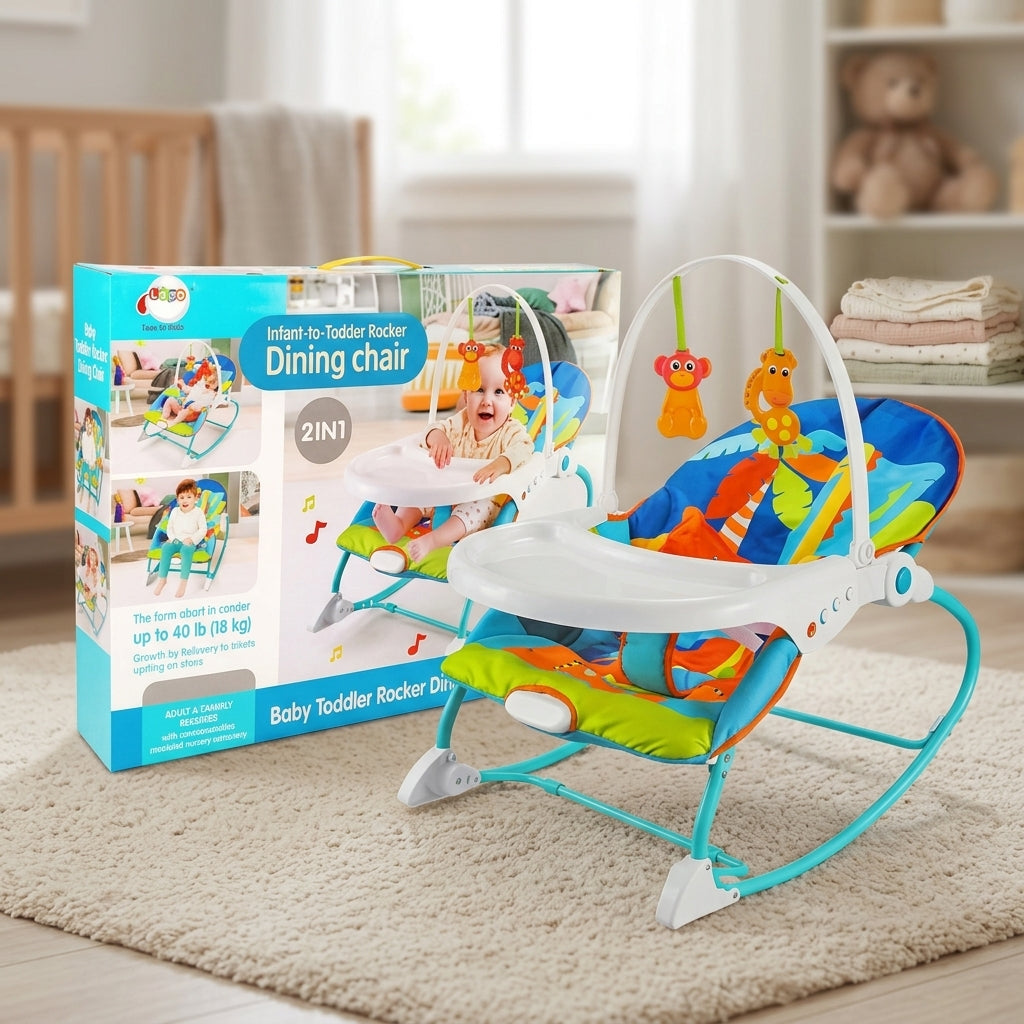 Deluxe 2-in-1 Baby Rocker Dining Chair – Soothing Vibrating Infant Lounger &amp; Toddler Feeding Seat