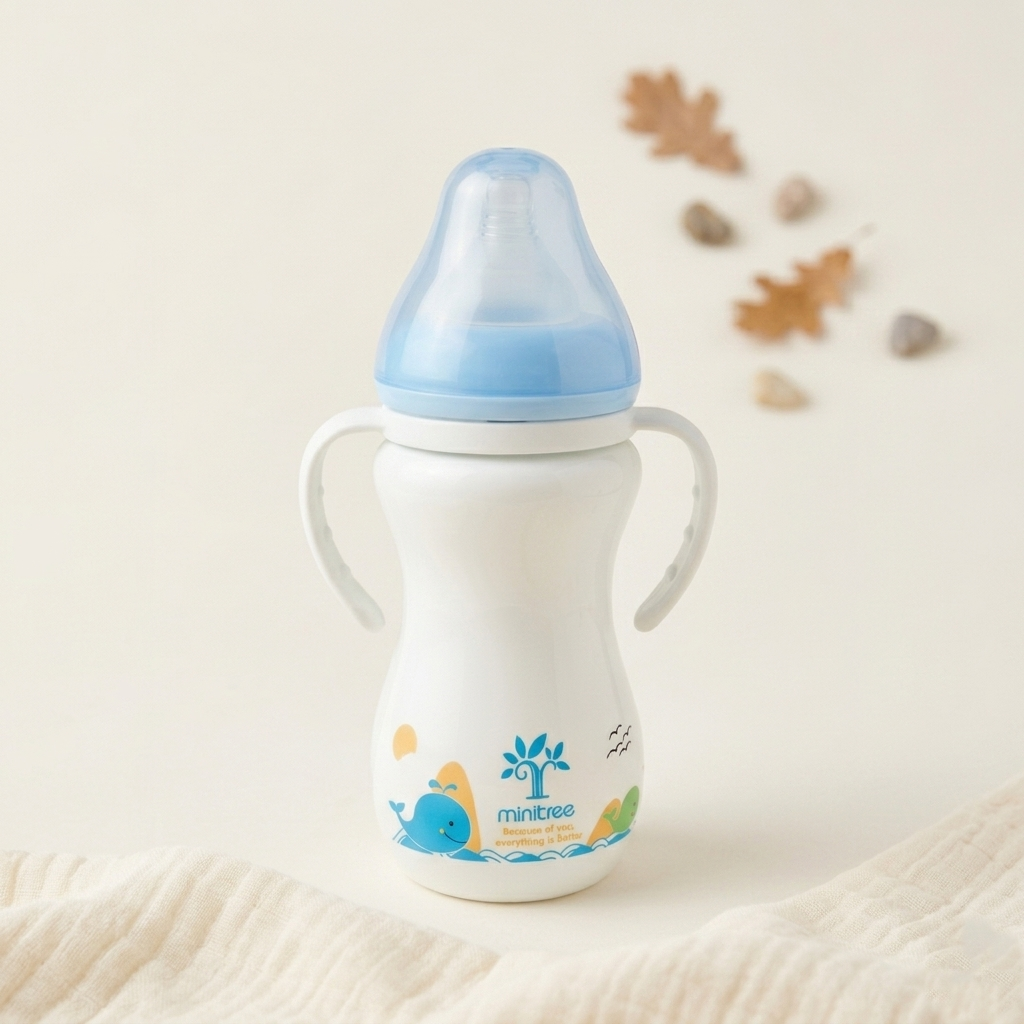 Minitree Anti-Colic Baby Feeding Bottle with Easy-Grip Handles (Blue, 300ml)