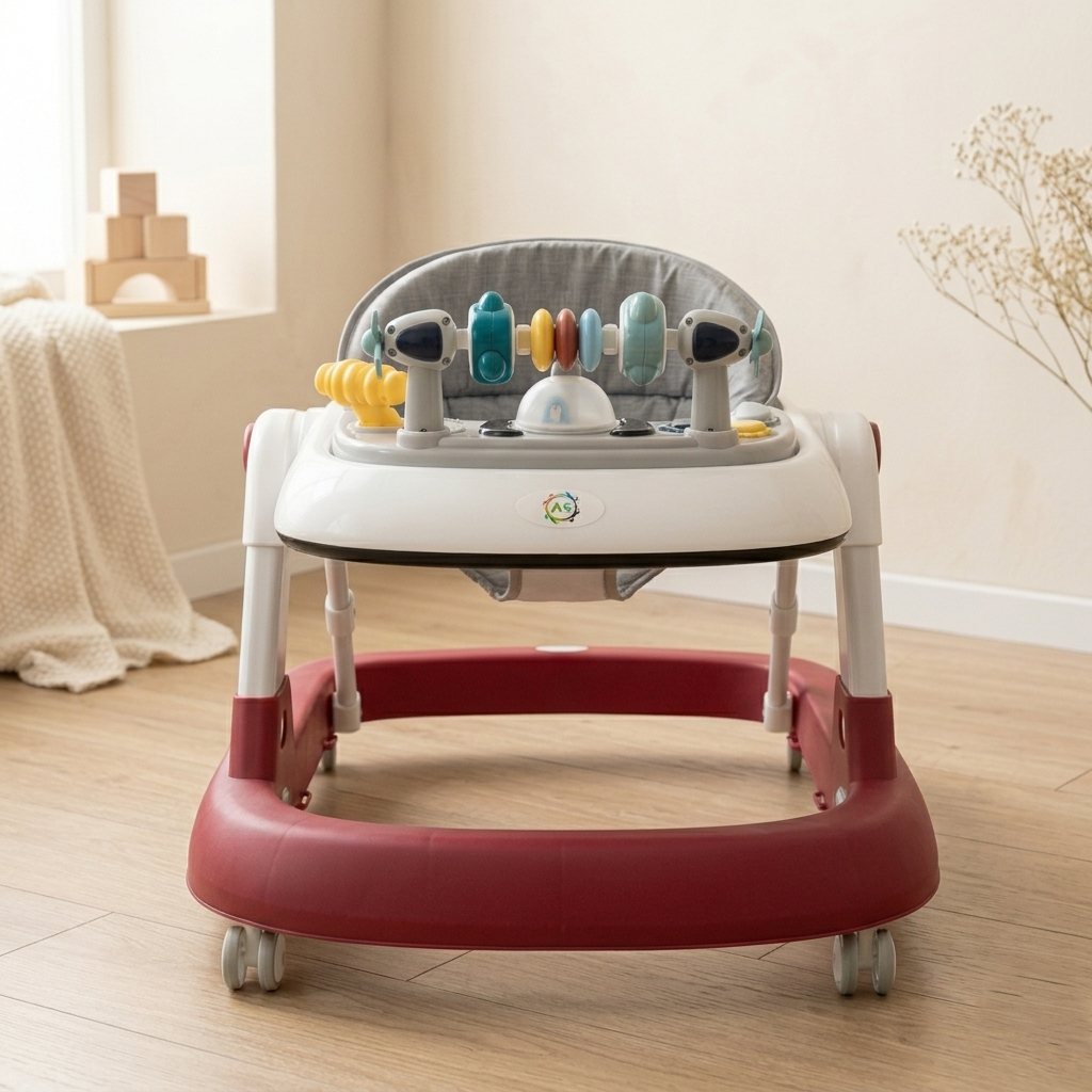 AZ Baby Aviator 2-in-1 Smart Walker &amp; Interactive Steering Play Center (Crimson Red &amp; Slate Gray)