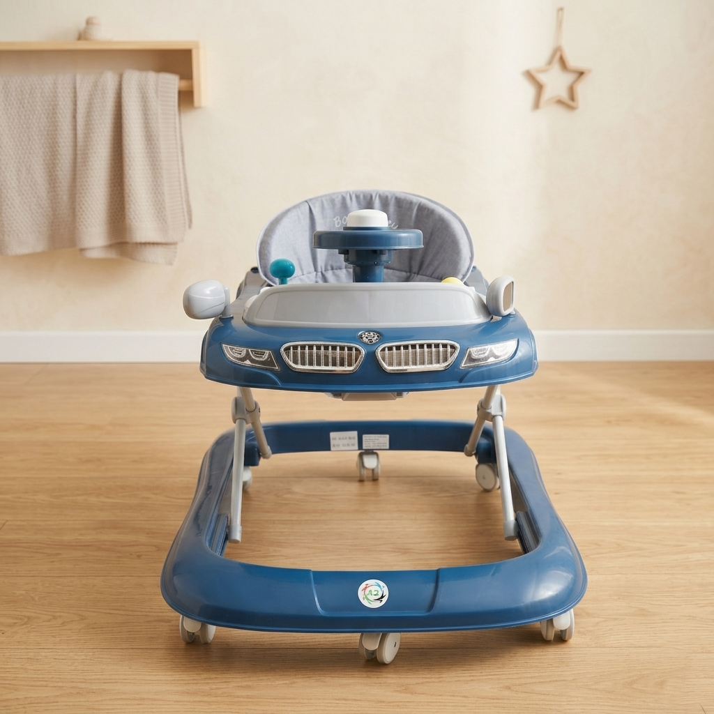 AZ Baby Grand Tourer 2-in-1 Luxury Walker &amp; Interactive Steering Play Center (Deep Ocean Blue &amp; Slate Gray)