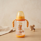 MAQ Playful Kitten Baby Feeding Bottle with Paw-Grip Trainer Handles (Yellow/Orange, 300ml)