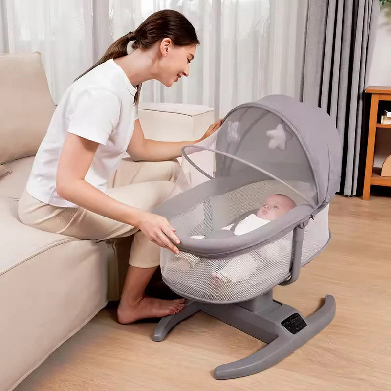 Deluxe Automatic Soothing Baby Cradle – Smart Motorized Infant Glide Bassinet with Adjustable Sun Canopy