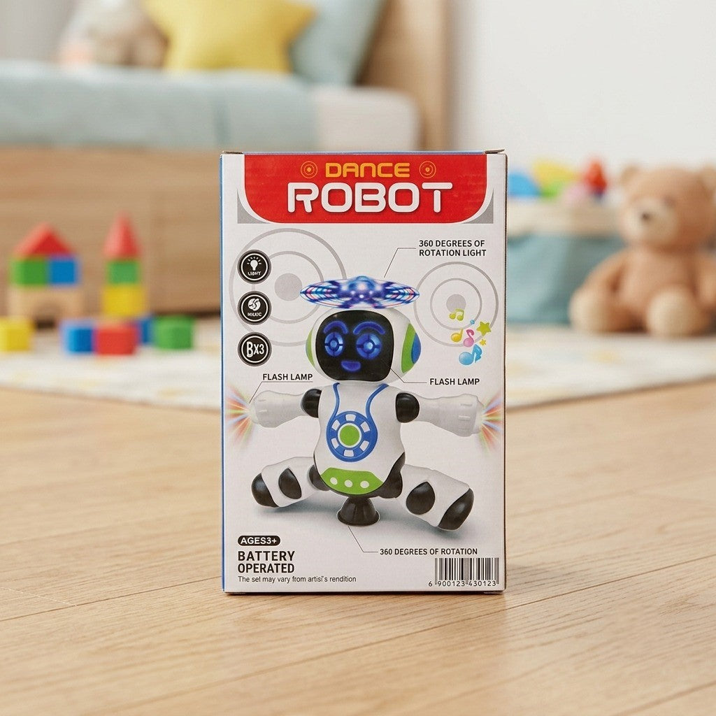 Interactive Dancing Robot Toy with 360° Rotation, LED Lights &amp; Music – Battery-Operated Electronic Robot
