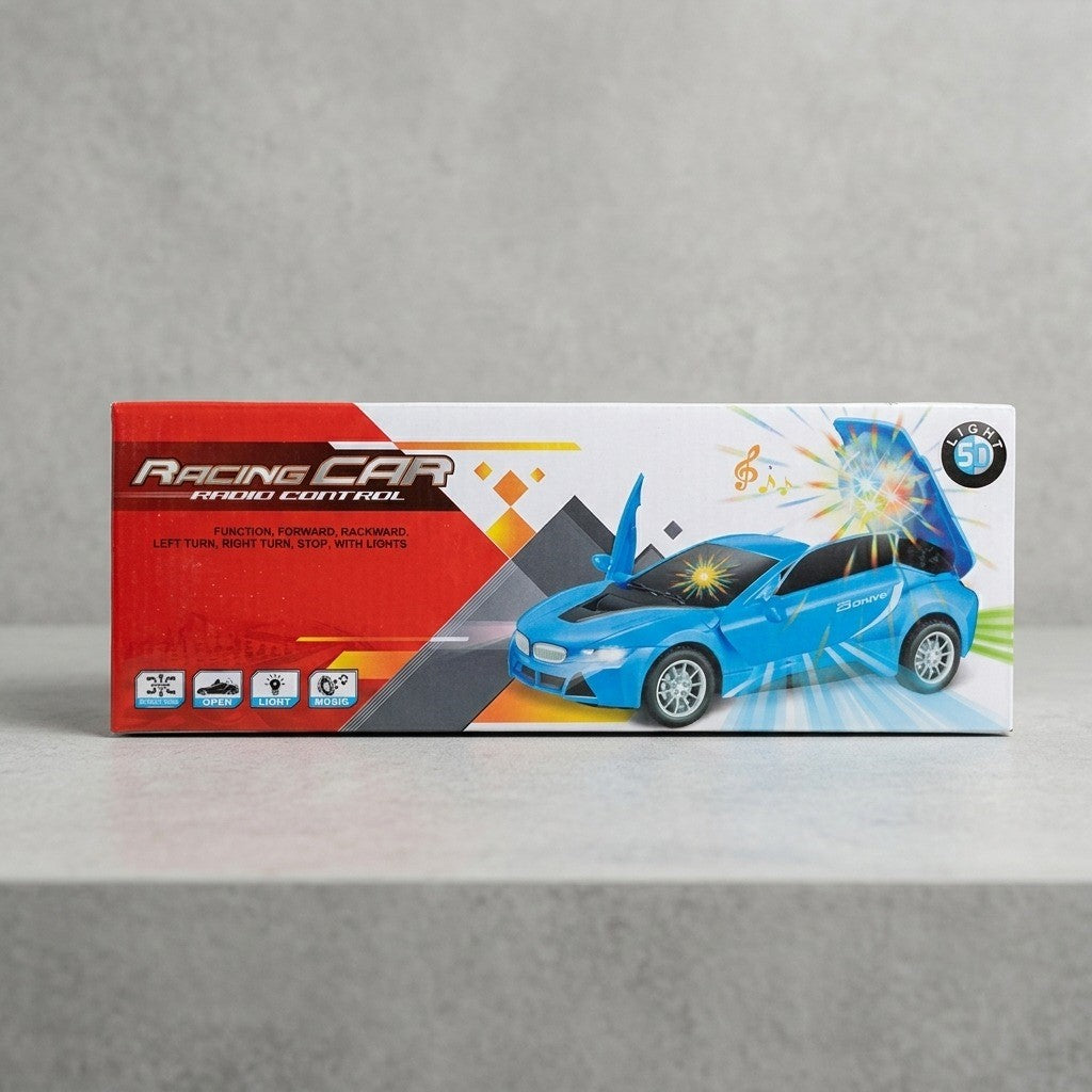 5D Light-Up RC Sports Car with Music &amp; Opening Doors – Blue Remote Control Toy Car