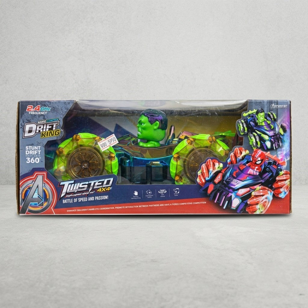 4D Avengers-Themed Twisted 4X4 RC Stunt Drift Car – 360° Rotating Remote Control Crawler (2.4GHz)