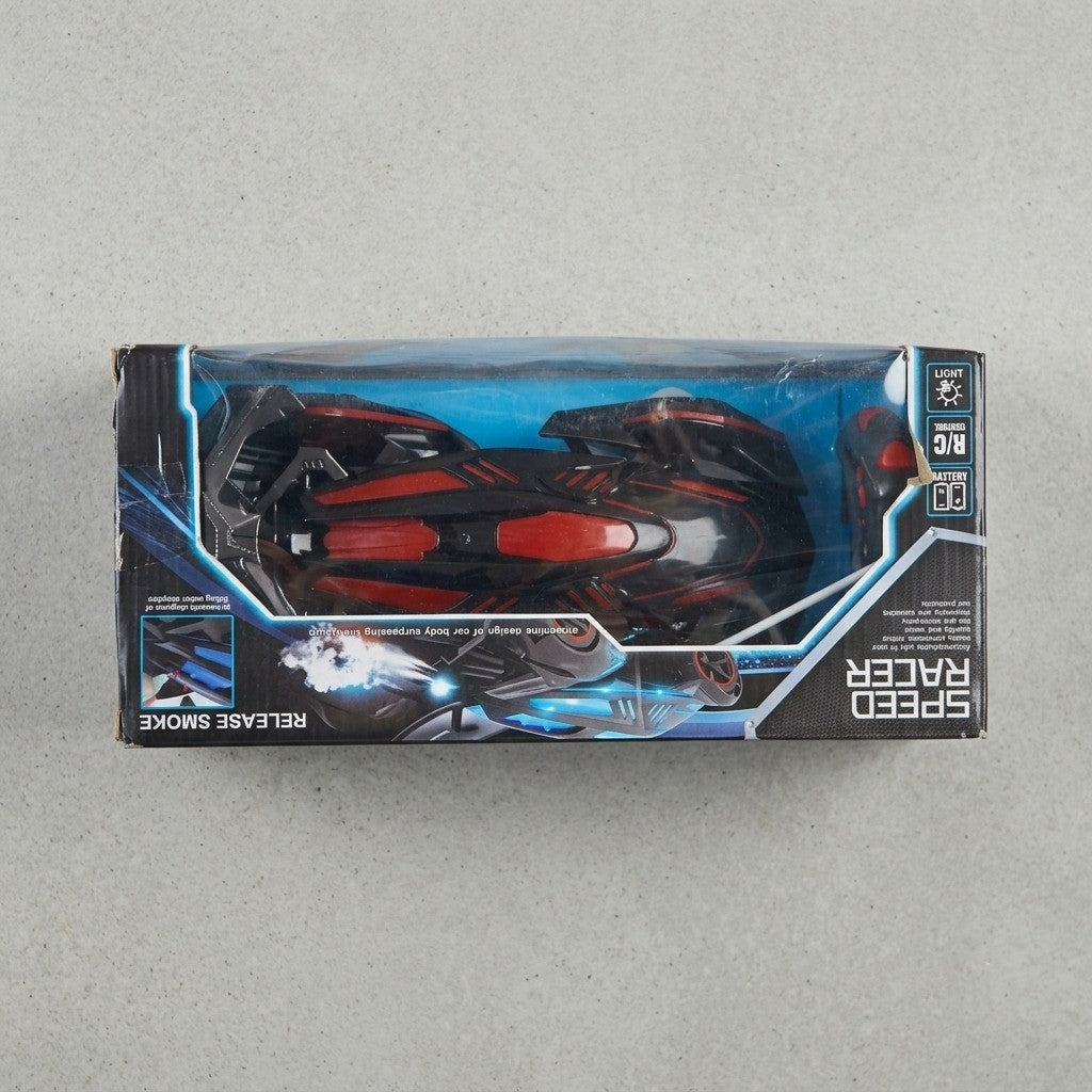 Speed Racer Futuristic RC Hypercar – Stealth Matte Black Toy Car with Blue LED Underglow &amp; Orange Rims