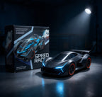Speed Racer Futuristic RC Hypercar – Stealth Matte Black Toy Car with Blue LED Underglow &amp; Orange Rims
