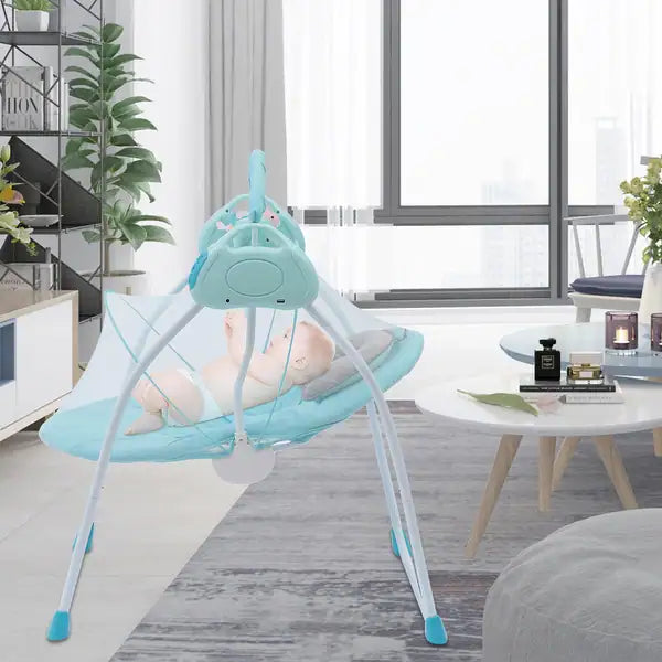 Deluxe Automatic Baby Glider Bed – Compact Folding Infant Swing &amp; Lounger with Protective Canopy Screen